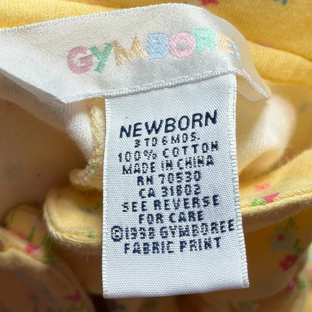 Gymboree Newborn 3-6M Yellow Floral Romper Peter Pan Collar Vintage 90s Spring